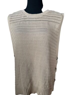 Chico’s Sleeveless Knit Sweater Tank Beige Button Side Linen Blend Size 2 (L)